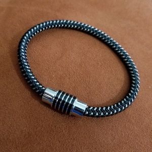 Silver & Black Braided Men's Bracelet
